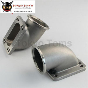 2Pcs Stainess Ss 2.5 Vband 90 Degree Cast Turbo Elbow Adapter Flange For T3 T4 Turbocharger Aluminum
