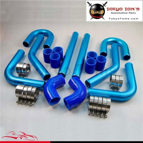 3 Universal 8Pcs Turbo Intercooler Pipe Piping 76Mm + Silicone Hose Clamp Kit Blue