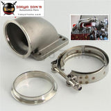 3" Vband 90Degree Cast Turbo Elbow Adapter Flange+Clamp For T3 T4 Turbocharger