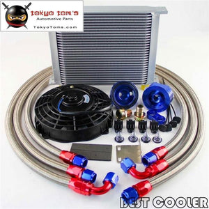 30 Row 10An Universal Engine Transmission Oil Cooler Kit + 7 Electric Fan Kit