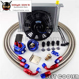 30 Row -8An An8 Engine Transmission Oil Cooler + 7 Electric Fan Kit