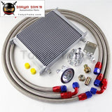 30 Row An10 Universal Engine Transmission Oil Cooler British Type + Filter Adapter Kit Silver/blue
