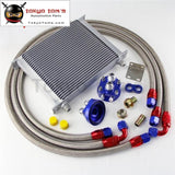 30 Row An10 Universal Engine Transmission Oil Cooler British Type + Filter Adapter Kit Silver/blue