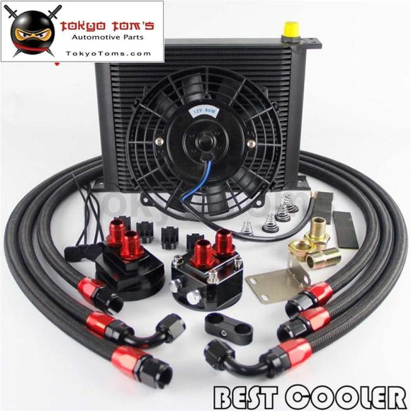 30 Rows An8 Engine Oil Cooler +7 Electric Fan + Filter Relocation Kit