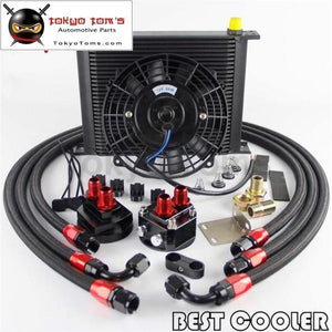 30 Rows An8 Engine Oil Cooler +7 Electric Fan + Filter Relocation Kit