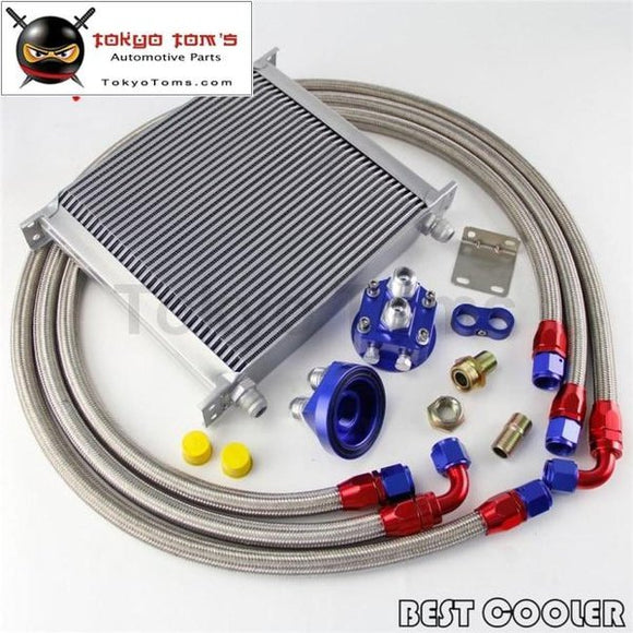 34 Row An10 Universal Engine Oil Cooler W/ Lines + Filter Relocation Kit