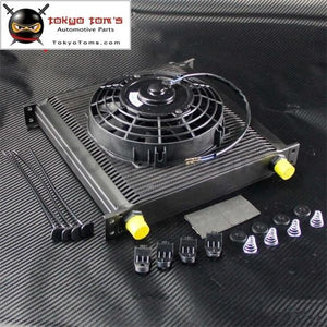 40 Row An10 Aluminum Engine & Transmission Oil Cooler + 7 Electric Fan Kit