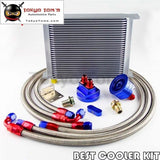 50Mm 30 Row An-8/an8 Engine Transmission Oil Cooler + Filter Relocation Kit Blue