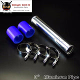 57Mm 2.25 Aluminum Turbo Intercooler Pipe Piping Tubing + Silicon Hose Blue T Bolt Clamps Kits