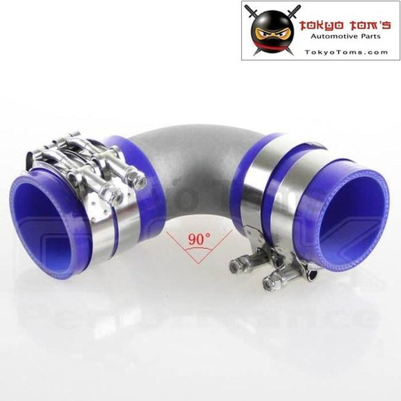 57Mm 2.25 Cast Aluminum 90 Degree Elbow Pipe Turbo Intercooler+ Silicone Hose Kit Blue Piping