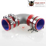 57mm 2.25" Cast Aluminum 90 Degree Elbow Pipe Turbo Intercooler+ Silicone Hose Kit Red