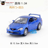 5Pcs/lot Wholesale Yj 1/34 Scale Car Model Toys Honda Integratype-R Diecast Metal Pull Back Toy Blue