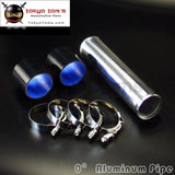 60Mm 2.36 Aluminum Turbo Intercooler Pipe Piping Tubing + Silicon Hose T Bolt Clamps Kits Black