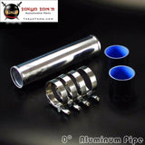 60Mm 2.36 Aluminum Turbo Intercooler Pipe Piping Tubing + Silicon Hose T Bolt Clamps Kits Black