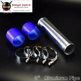 60Mm 2.36 Aluminum Turbo Intercooler Pipe Piping Tubing + Silicon Hose T Bolt Clamps Kits Blue