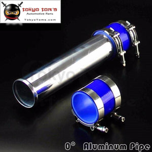 60Mm 2.36 Aluminum Turbo Intercooler Pipe Piping Tubing + Silicon Hose T Bolt Clamps Kits Blue