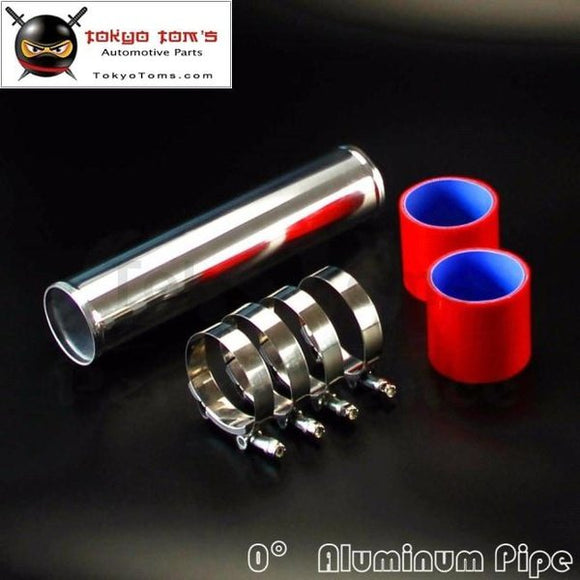 60Mm 2.36 Aluminum Turbo Intercooler Pipe Piping Tubing + Silicon Hose T Bolt Clamps Kits Red