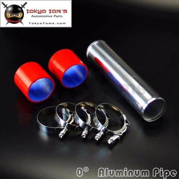 63Mm 2.5 Aluminum Turbo Intercooler Pipe Piping Tubing + Silicon Hose +T Bolt Clamps Kits Red