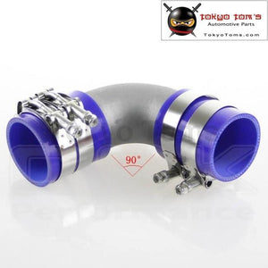 63Mm 2.5 Cast Aluminum 90 Degree Elbow Pipe Turbo Intercooler+ Silicone Hose Kit Blue Piping