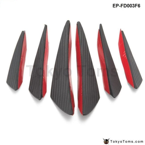 6Pcs Carbon Fiber Front Bumper Splitter Fins Body Spoiler Canards - TokyoToms.com