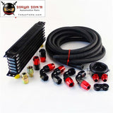 7 Row 262mm AN10 Universal Engine Oil Cooler Trust Type+M20Xp1.5 / 3/4 X 16 Filter Relocation+3M AN10 Oil Line Kit  Black
