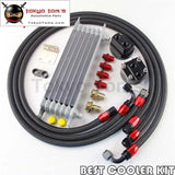 7 Row An-8 Engine Trust Oil Cooler + 8An Filter Relocation Nylon Steel Hose Kit