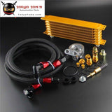 7 Row An10 Engine Racing Trust Oil Cooler W/ Thermostat Filter Adapter Kit Black/gold/blue
