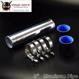70mm 2.75" Aluminum Turbo Intercooler Pipe Piping Tubing + Silicon Hose + T Bolt Clamps Kits Black