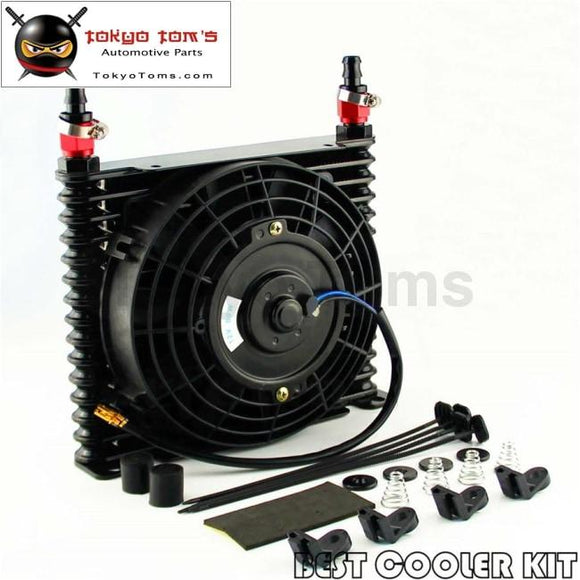 8-An 32Mm 15 Row Engine Racing Aluminum Oil Cooler W/fitting+7 Electric Fan Oil Cooler