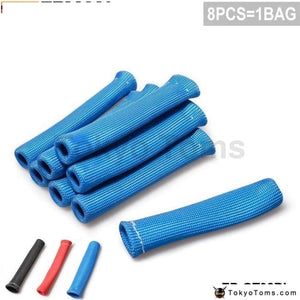 8Pcs 1200 Degree Spark Plug Wire Boot Heat Sleeve Wrap Protector Header Cover Blue For Audi A4 Vw