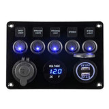 12V Combination Digital Voltmeter Dual USB Port Car LED Rocker Switch Panel