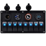 8 Gang Rocker Switch Panel Control Dual USB Charging Ports Cigarette Lighter Socket