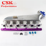 Upgrade Intake Manifold +Fuel Rail + Throttle Body For Toyota Land Crusier 4.5L Machined  Blue /Silver