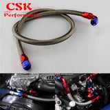55" Nylon Steel 10An Oil Cooler Braided Oil Fuel Gas Line Hose Kit w/ Adapter Black / Silver