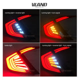 VLAND  4pcs Car Styling Tail Light For Honda Civic 2016-2017 Red Lens Rear Lamp Assembly Custom Taillight