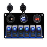 12 V~24V  Dual USB Charging 6 Toggle Rocker Control Switch Panel