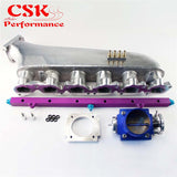 Upgrade Intake Manifold +Fuel Rail + 80mm Universal Throttle Body For Nissan Prtrol 4.8L Machined Blue /Silver