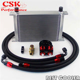 25 Row AN8 3/4-16UNF Oil cooler + 8AN Nylon/Steel hose Filter Adapter Kit