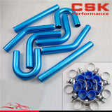 3" 76mm Universal Turbo Intercooler Piping Pipe Kit + Blue coupler + T-Clamps blue