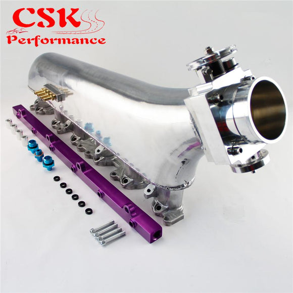 Upgrade Intake Manifold +Fuel Rail + Throttle Body For Toyota Land Crusier 4.5L Machined  Blue /Silver