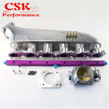 Upgrade Intake Manifold +Fuel Rail + 80mm Universal Throttle Body For Nissan Prtrol 4.8L Machined Blue /Silver