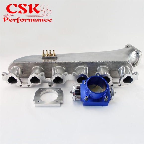 Upgrade Air Intake Manifold + Blue / Silver  80mm Universal Throttle Body For Toyota Land Crusier 4.5L Machined
