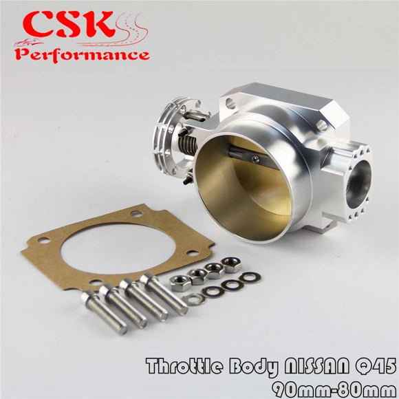 Universal Throttle Body Intake Q45 90mm - 80mm  For Nissan Rb25Det Rb26Det Rb20 GTs Silver CSK PERFORMANCE