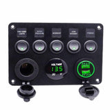 12V Combination Digital Voltmeter Dual USB Port Car LED Rocker Switch Panel 