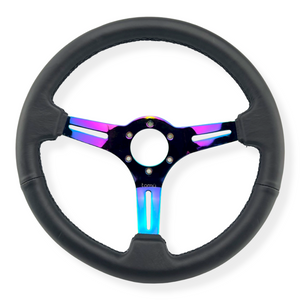 Tomu Tsukuba Black Leather with Neo Chrome Spoke Steering Wheel