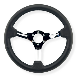 Tomu Tsukuba Black Leather with Mirror Chrome Spoke Steering Wheel
