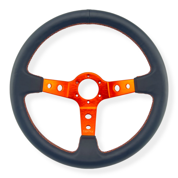 Tomu Ebisu Orange Spoke with Black Leather Steering Wheel - Tokyo Tom's