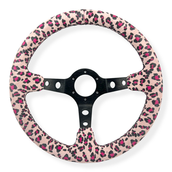Tomu Cheetah Pink Suede Steering Wheel