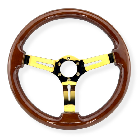 Tomu Sugo Wood with Gold Spoke Steering Wheel - Tokyo Tom's