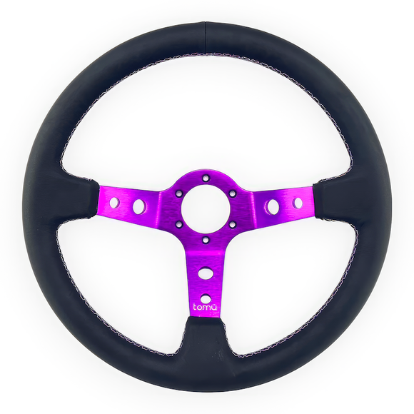 Tomu Ebisu Magenta Spoke with Black Leather Steering Wheel - Tokyo Tom's